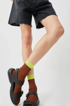 No.6 Store Neon Tipped Mid Calf Socks in Rust
