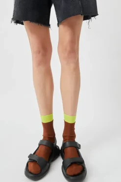 No.6 Store Neon Tipped Mid Calf Socks in Rust