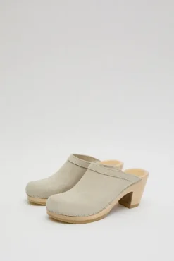 No.6 Store Old School Clog on High Heel in Chalk Suede