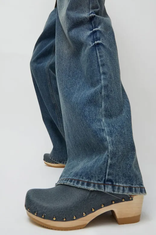 No.6 Store Old School Studded Clog on Mid Heel in Denim Printed Leather