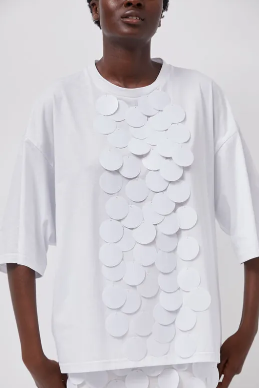 No.6 Store Oversized T-Shirt with Sequins in White