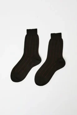 No.6 Store Pinstripe Viscose Socks in Dark Brown