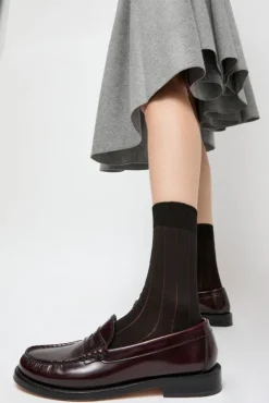 No.6 Store Pinstripe Viscose Socks in Dark Brown
