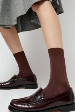 No.6 Store Pinstripe Viscose Socks in Caramel
