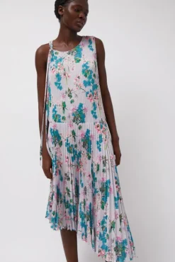 No.6 Store Pleated Asymmetric Sleeveless Dress in Floral