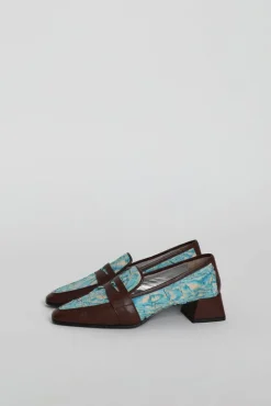 No.6 Store Pointed Loafer in Aqua Plissé and Sequoia Nappa