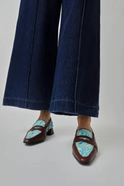 No.6 Store Pointed Loafer in Aqua Plissé and Sequoia Nappa