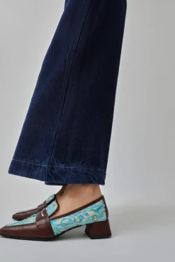 No.6 Store Pointed Loafer in Aqua Plissé and Sequoia Nappa