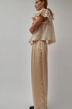 No.6 Store Raj Pleated Satin Pants in Creme