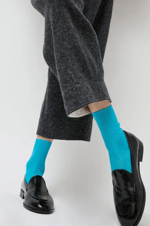 No.6 Store Ribbed Ankle Socks in Turquoise