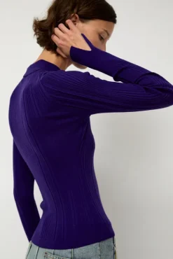 No.6 Store Ribbed Knit Polo in Grape