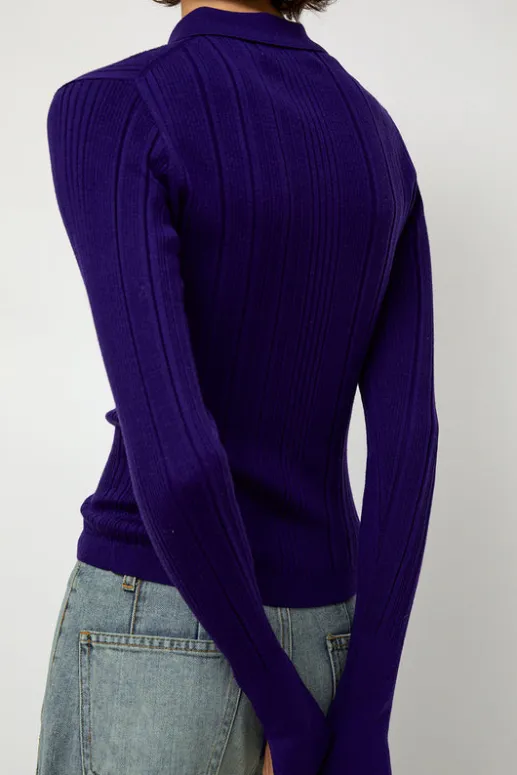 No.6 Store Ribbed Knit Polo in Grape