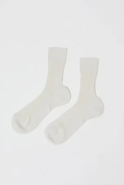 No.6 Store Ribbed Mid Calf Bio Cotton Socks in Off White