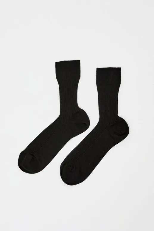 No.6 Store Ribbed Mid Calf Bio Cotton Socks in Nero