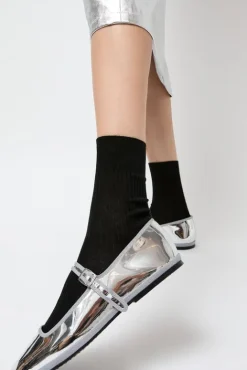 No.6 Store Ribbed Mid Calf Bio Cotton Socks in Nero