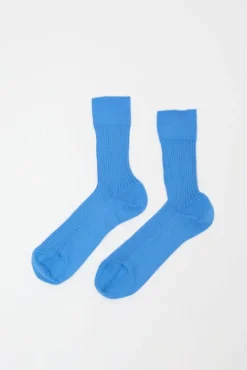 No.6 Store Ribbed Mid Calf Bio Cotton Socks in Blu Reale