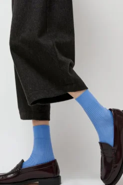 No.6 Store Ribbed Mid Calf Bio Cotton Socks in Blu Reale