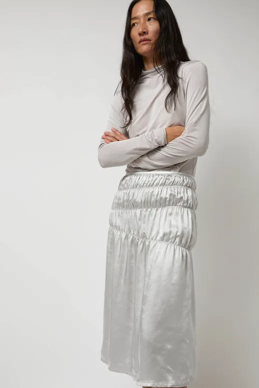 No.6 Store Satin Gather Long Skirt in Grey