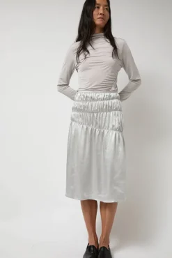No.6 Store Satin Gather Long Skirt in Grey