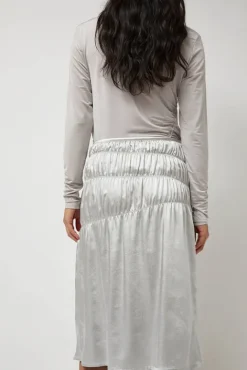 No.6 Store Satin Gather Long Skirt in Grey