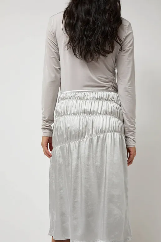 No.6 Store Satin Gather Long Skirt in Grey