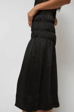 No.6 Store Satin Gather Long Skirt in Black