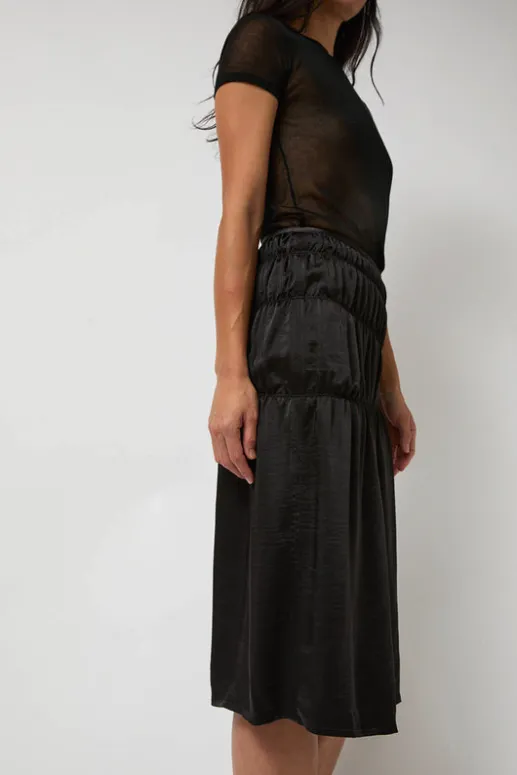No.6 Store Satin Gather Long Skirt in Black