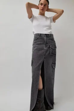 No.6 Store Skylar Denim Skirt in Marble Black