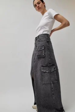 No.6 Store Skylar Denim Skirt in Marble Black