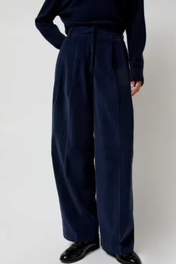 No.6 Store Thin Corduroy Wide Leg Pants in Navy