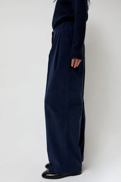 No.6 Store Thin Corduroy Wide Leg Pants in Navy