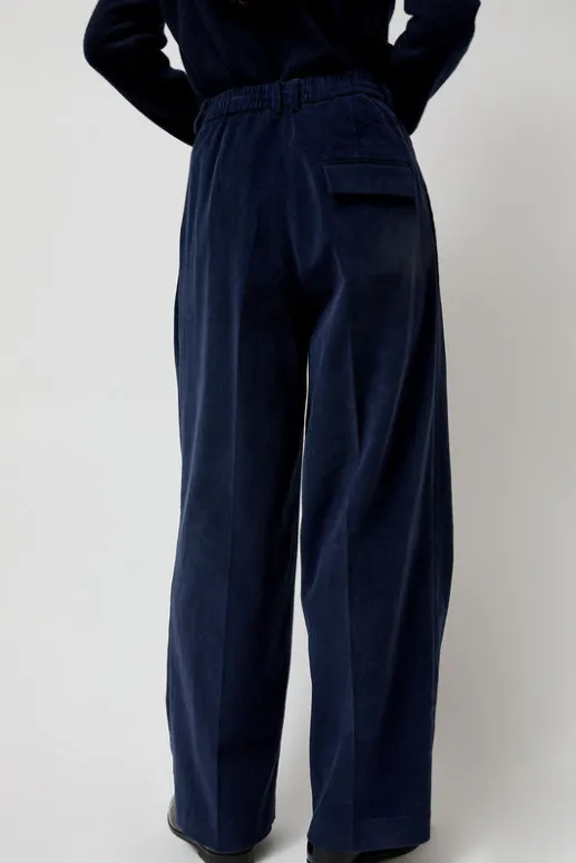 No.6 Store Thin Corduroy Wide Leg Pants in Navy
