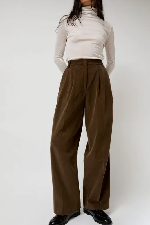 No.6 Store Thin Corduroy Wide Leg Pants in Light Brown