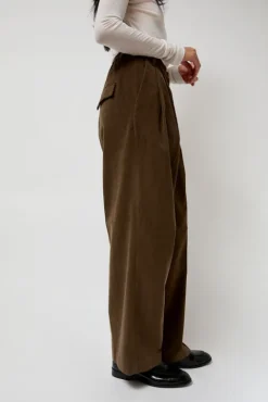 No.6 Store Thin Corduroy Wide Leg Pants in Light Brown