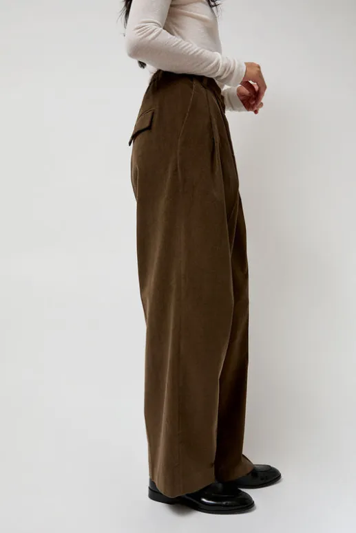 No.6 Store Thin Corduroy Wide Leg Pants in Light Brown
