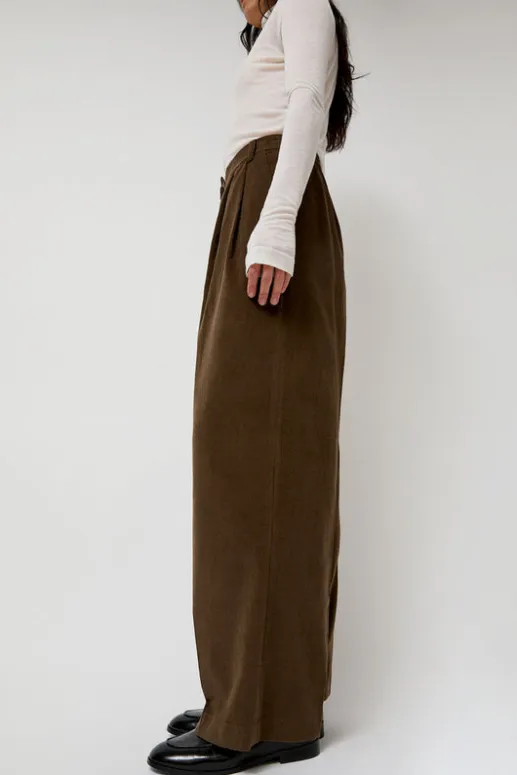 No.6 Store Thin Corduroy Wide Leg Pants in Light Brown