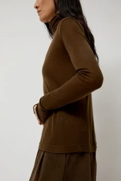 No.6 Store Thin Ribbed Roll Neck Top in Brown