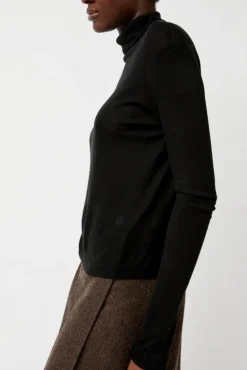 No.6 Store Thin Ribbed Roll Neck Top in Black