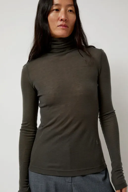 No.6 Store Thin Ribbed Roll Neck Top in Dark Gray