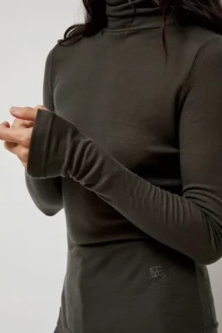 No.6 Store Thin Ribbed Roll Neck Top in Dark Gray