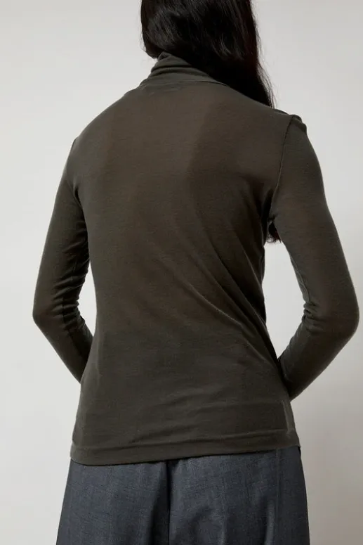 No.6 Store Thin Ribbed Roll Neck Top in Dark Gray