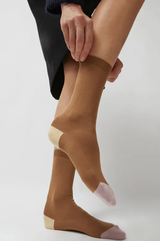 No.6 Store Tricolor Cotton Socks in Brown
