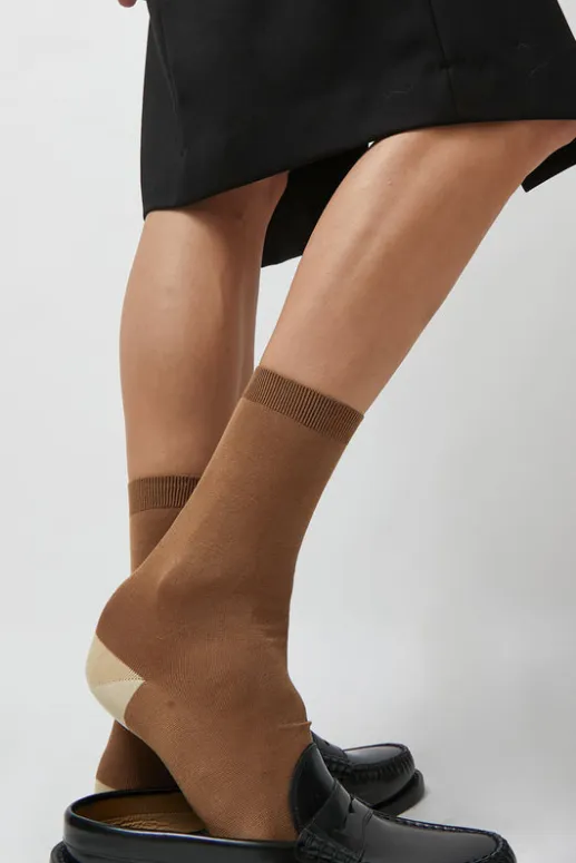 No.6 Store Tricolor Cotton Socks in Brown