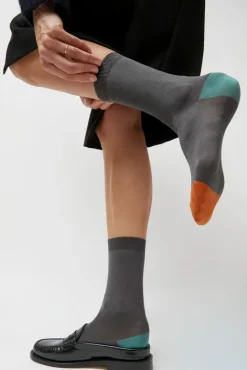 No.6 Store Tricolor Cotton Socks in Charcoal