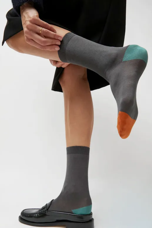 No.6 Store Tricolor Cotton Socks in Charcoal
