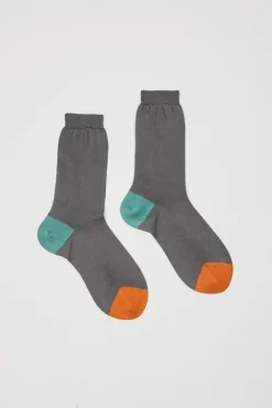 No.6 Store Tricolor Cotton Socks in Charcoal