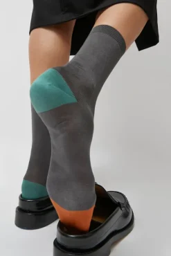 No.6 Store Tricolor Cotton Socks in Charcoal