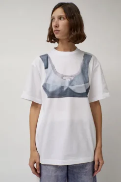 No.6 Store T-Shirt with Augmented Denim Top in White