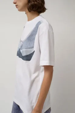 No.6 Store T-Shirt with Augmented Denim Top in White