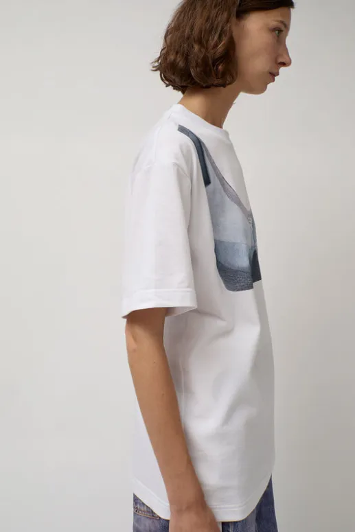 No.6 Store T-Shirt with Augmented Denim Top in White